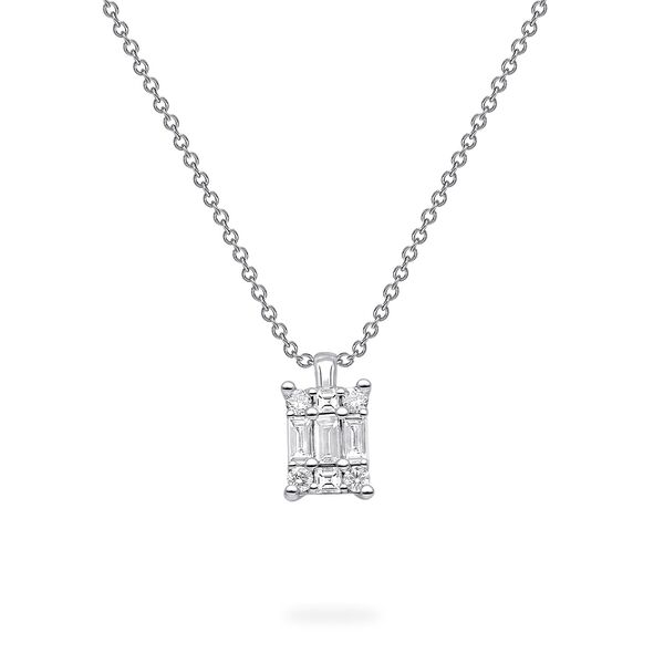 White Gold and Diamond Rectangular Cluster Pendant Necklace, Small